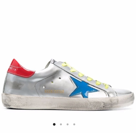 NWT Brand New Golden Goose Women’s Superstar Silver Blue Star Leather Sneaker 37 - Picture 15 of 16